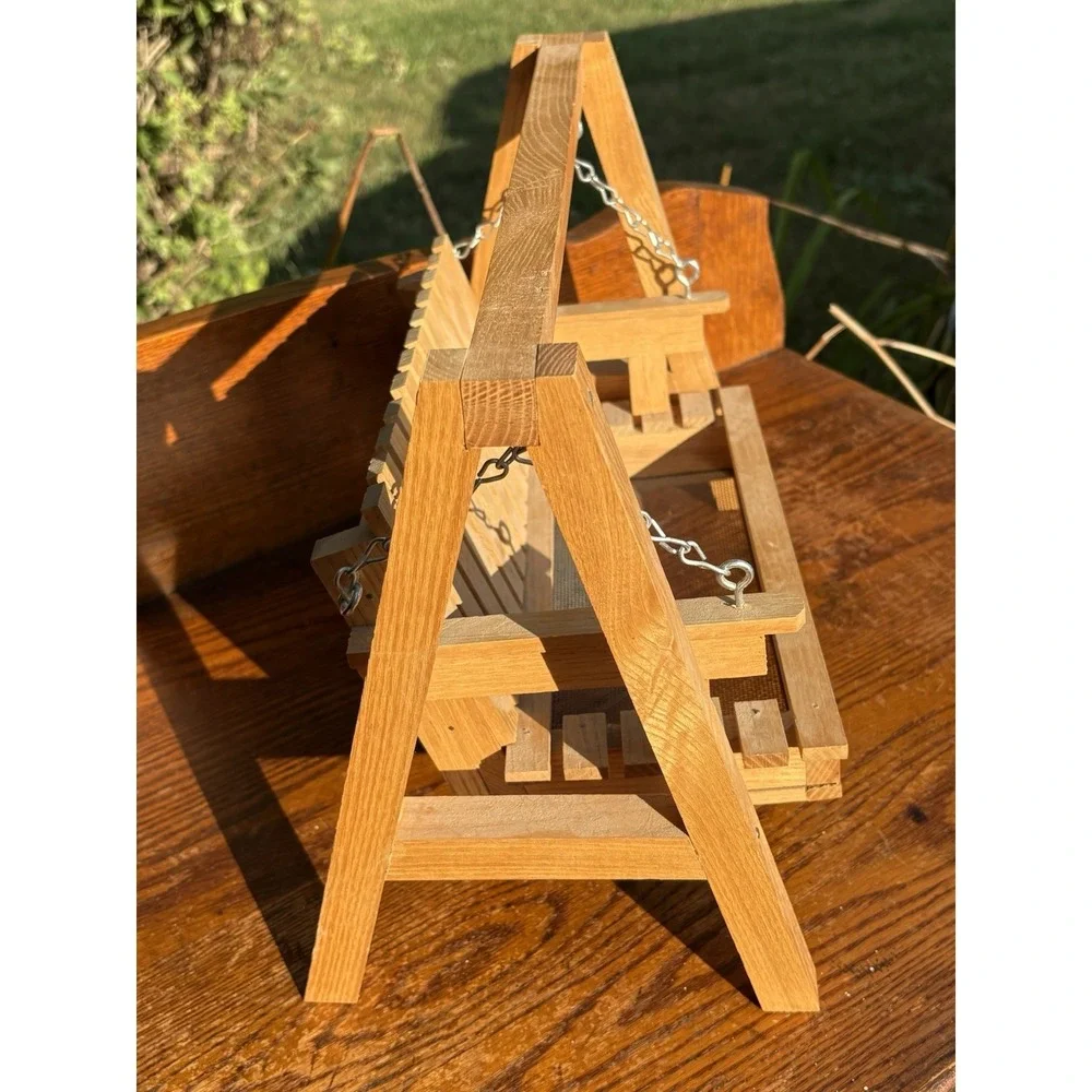 Handmade Wooden Swing Bird Feeder Squirrel Feeder Natural Finish Kitschy